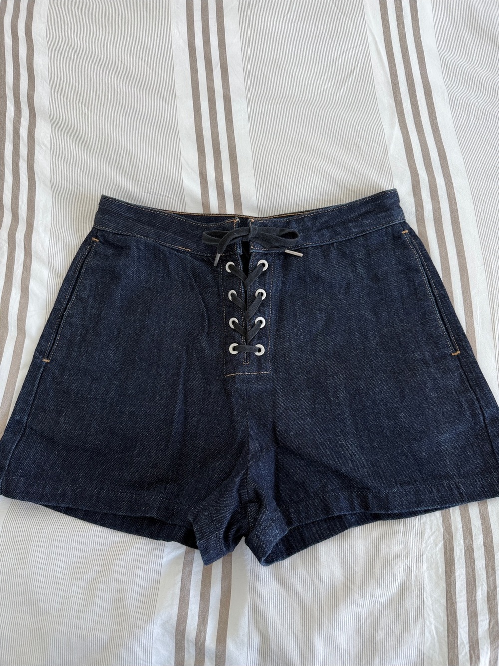 100% Cotton Denim Dark Blue Rag & Bone Lace Up Shorts